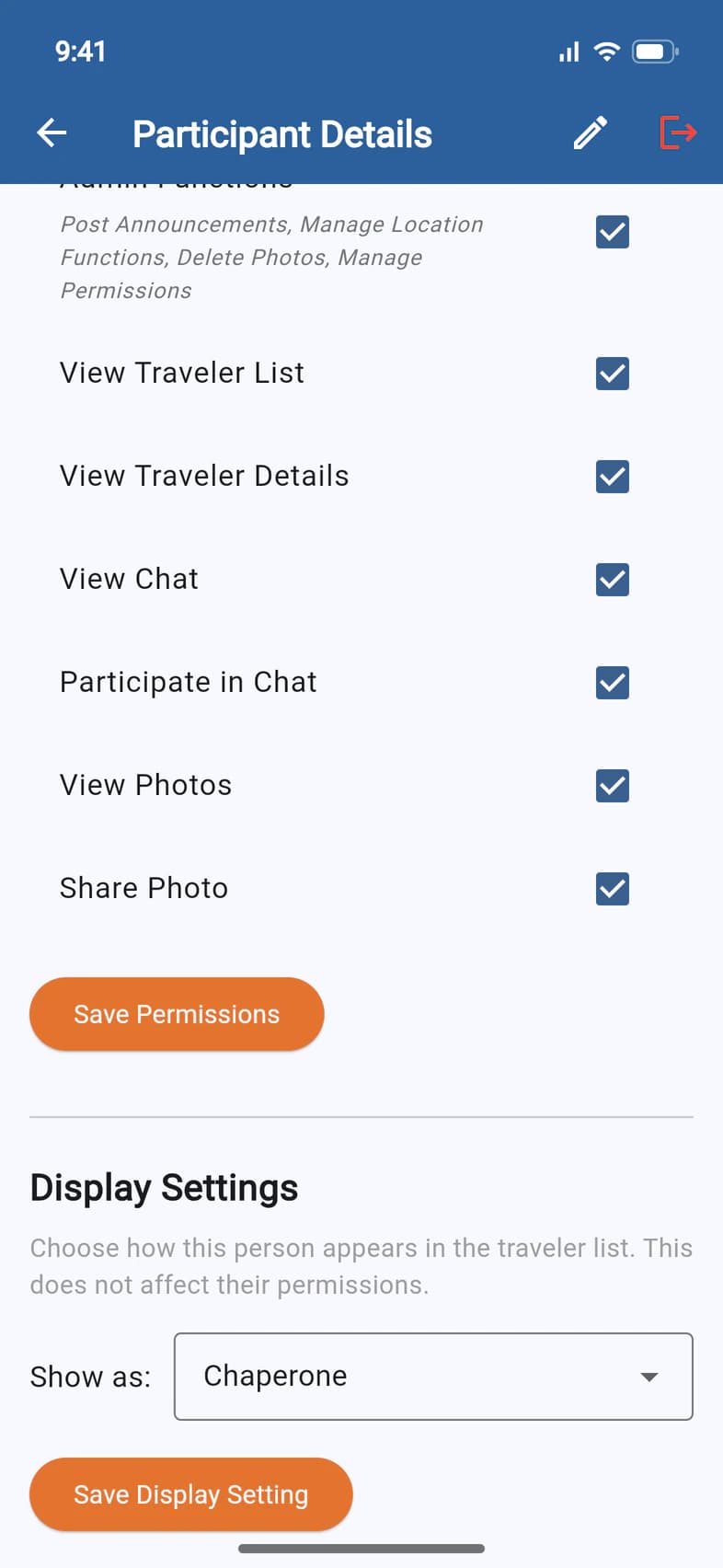 Display Settings: Show as Chaperone, and Save Display Setting