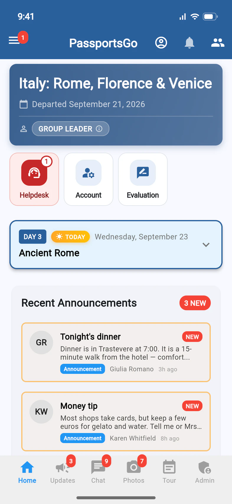 Home with the Helpdesk, Account and Evaluation tiles