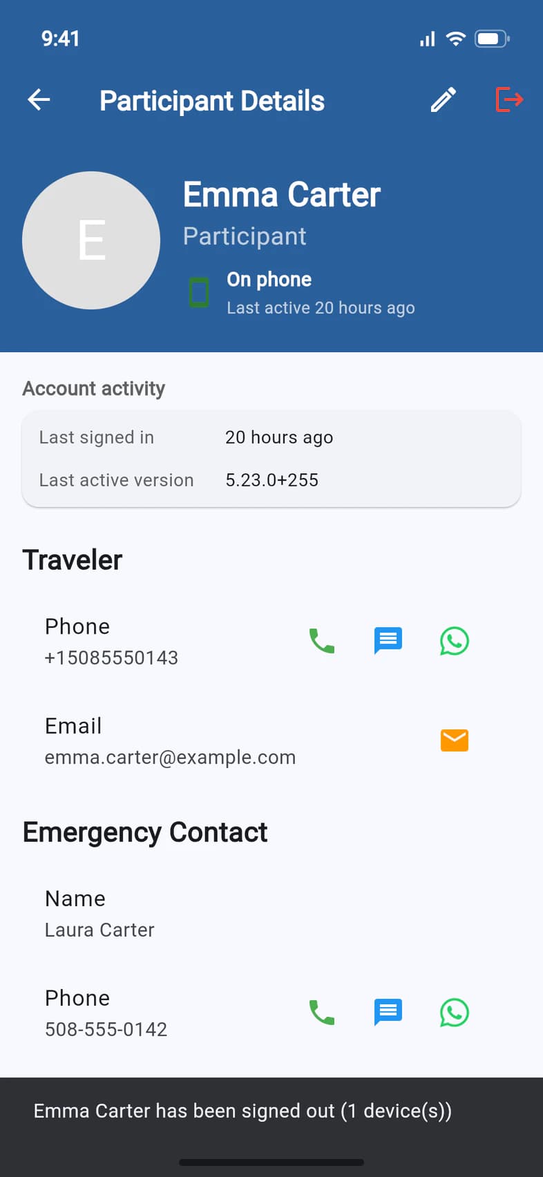 Emma Carter has been signed out (1 device(s))