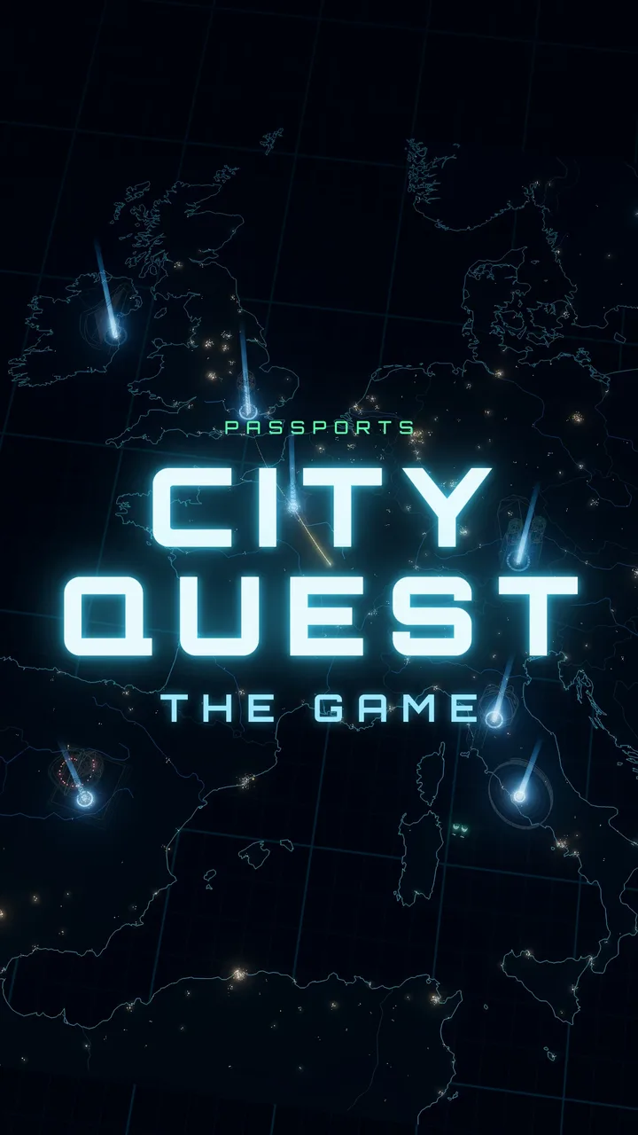 The City Quest: The Game title over a map of Europe drawn in light